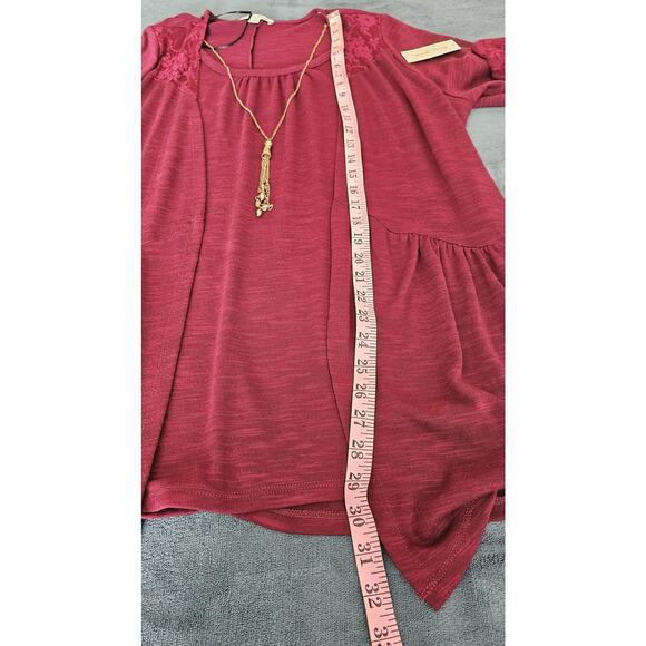 Studio Works Women's Lace Detail Wine Glace Cardigan & Necklace Set - Size 1X - Picture 8 of 10